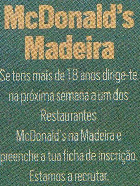 Ofertas de emprego McDonalds Madeira