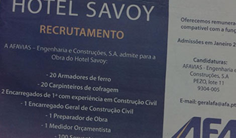 Recrutamento Obras Hotel Savoy